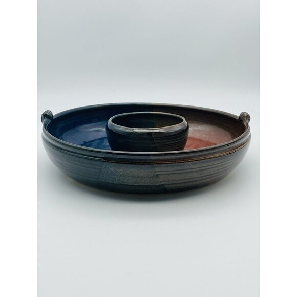 Mariella Owens Pottery Chip and Dip Bowl Red Green Blue - Picture 6 of 11